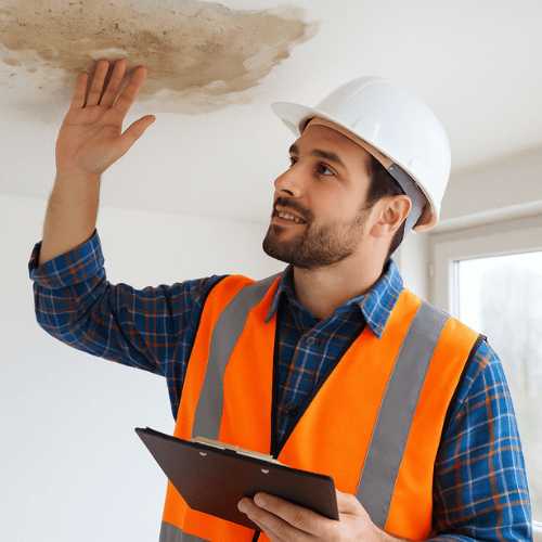 Tulsa roof contractor inspecting ceiling for roof leak damage
